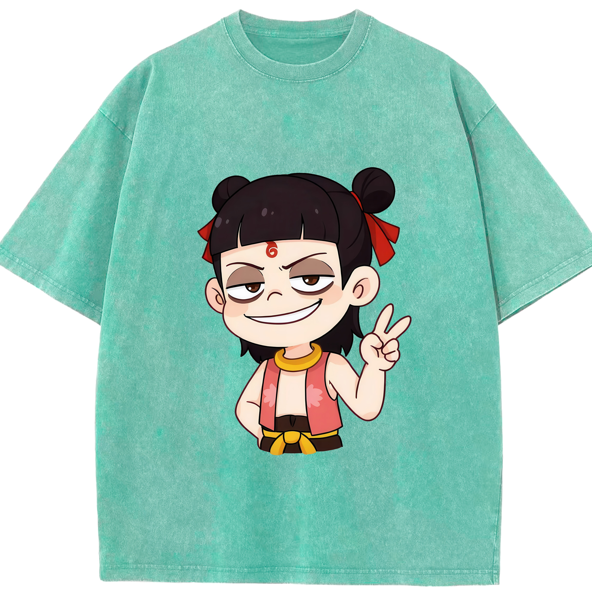 （画像用） Ne Zha 2 ナタ 魔童の大暴れ 綿100% ヴィンテージ風 半袖Tシャツ（フロントプリント）